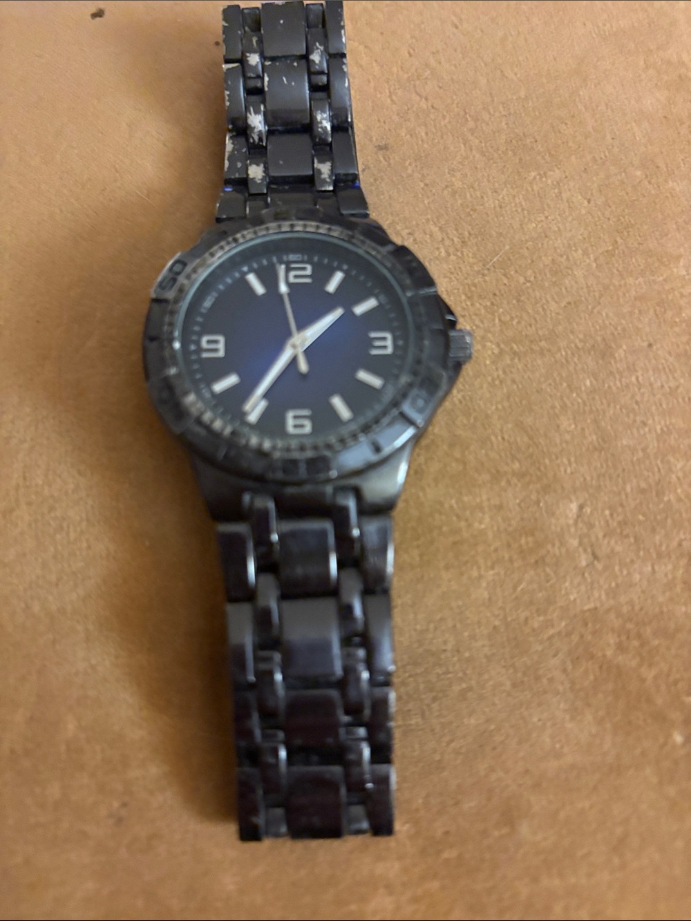 Men's Black Metal Link Watch with Black Dial